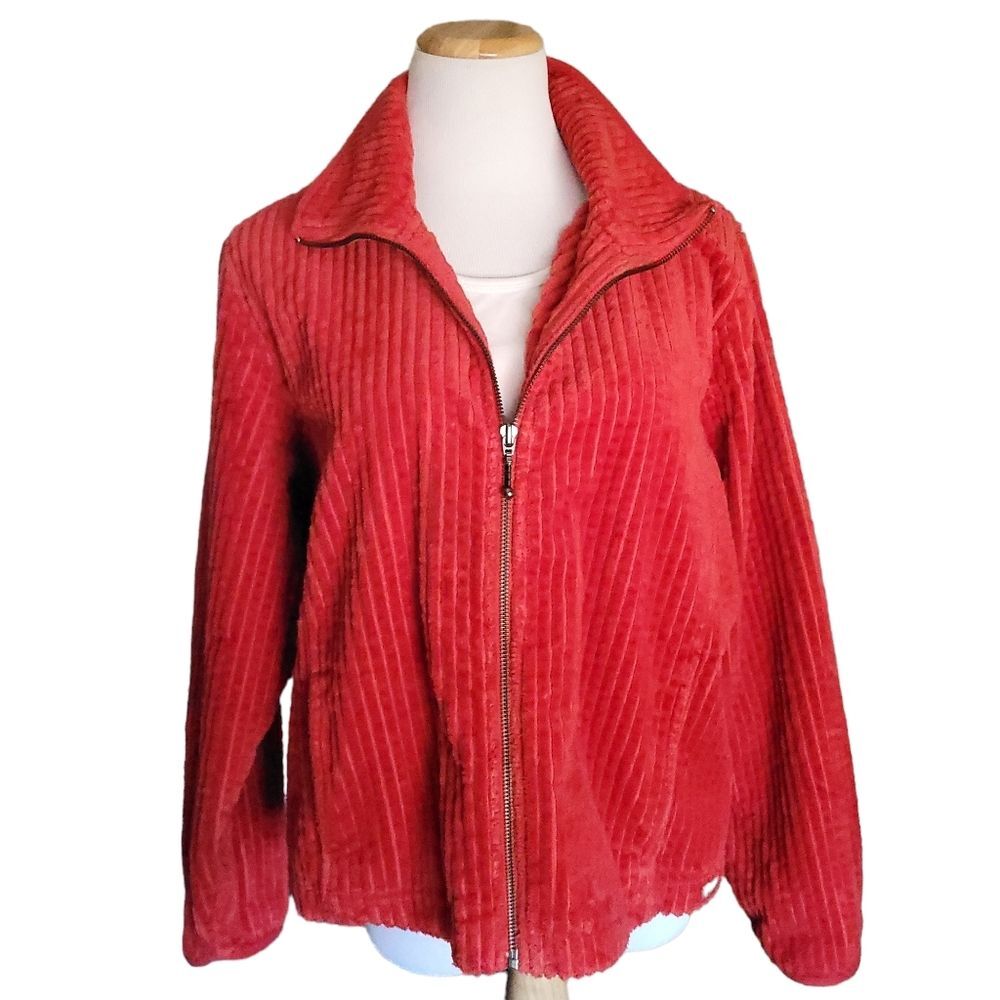 Woolrich Kinsdale Wide Wale Cotton Zip up Corduroy Jacket Ruby Red Womens XL